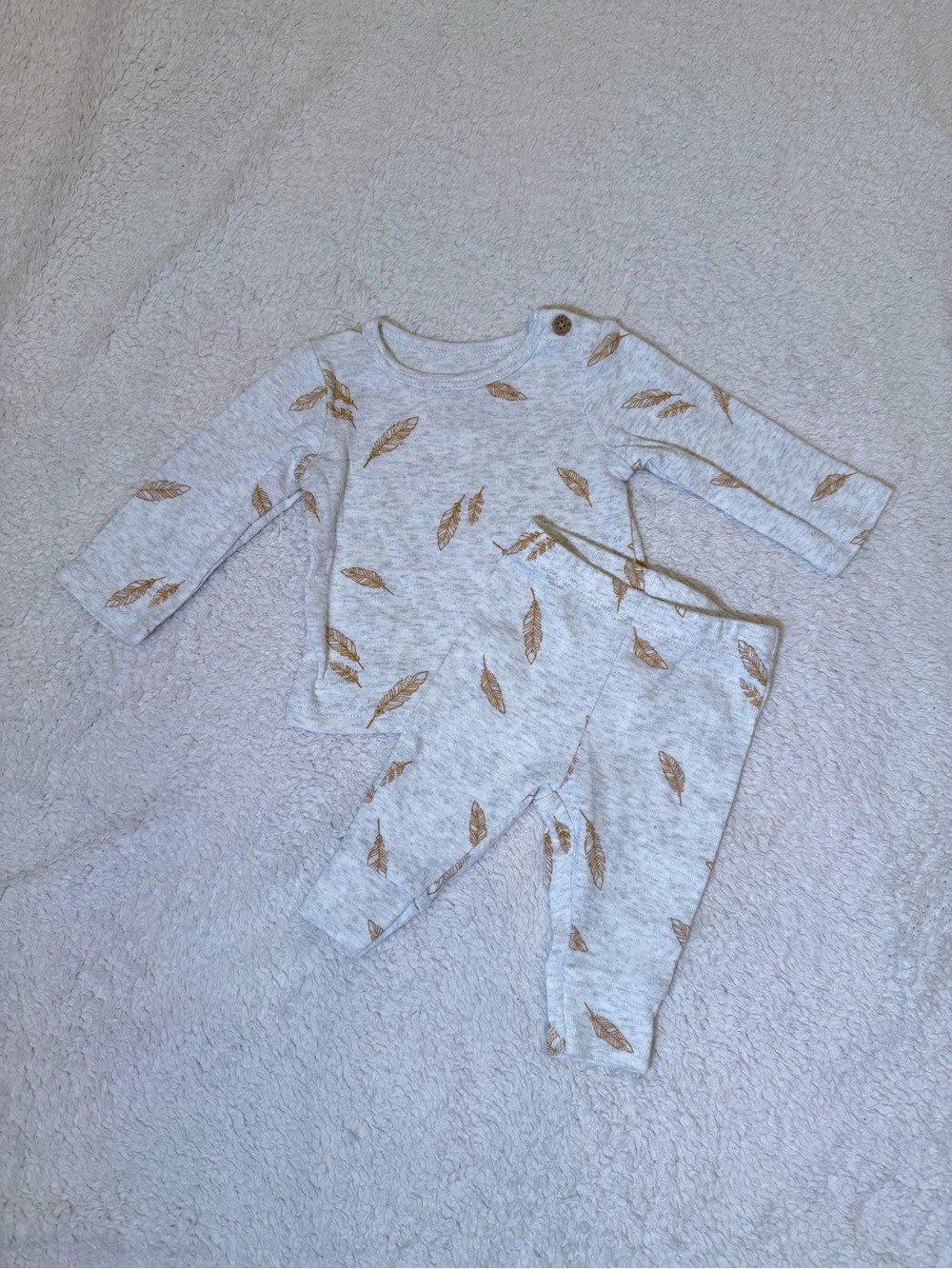 Carter's Heather Gray and Tan Feather Print Baby Matching Set